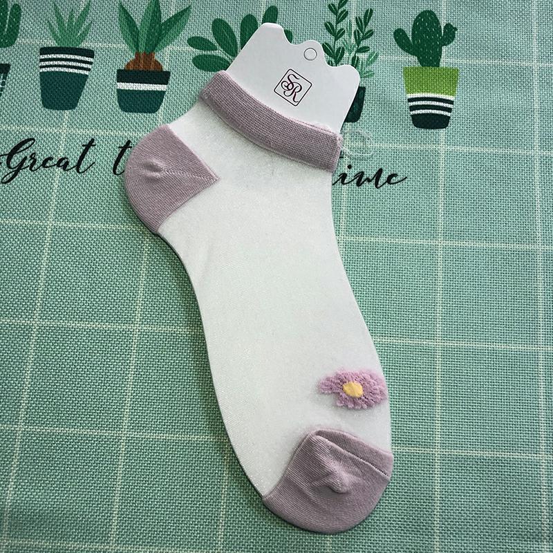 Small Daisy Glass Stockings Female Summer Socks Boat Socks Net Red Socks Shallow Mouth Transparent Socks