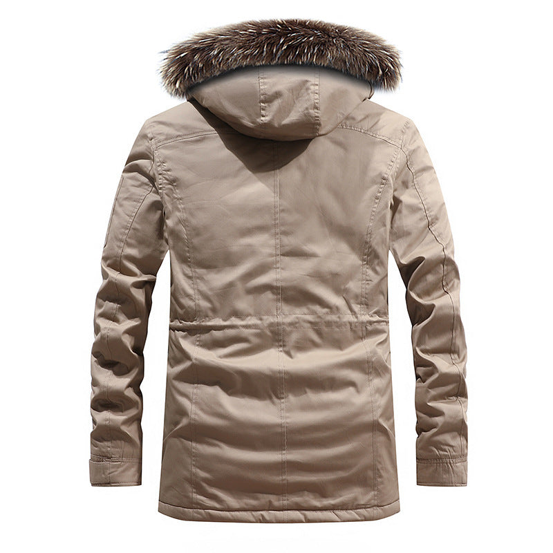 Winter New Men's Windbreaker British Slim Mid-length Thick Hooded Jacket Large Size Casual