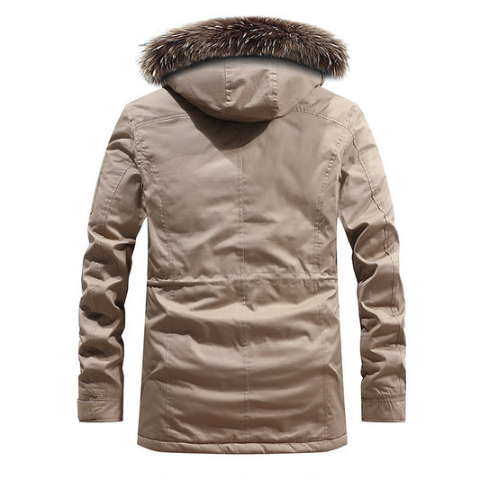 Winter New Men's Windbreaker British Slim Mid-length Thick Hooded Jacket Large Size Casual