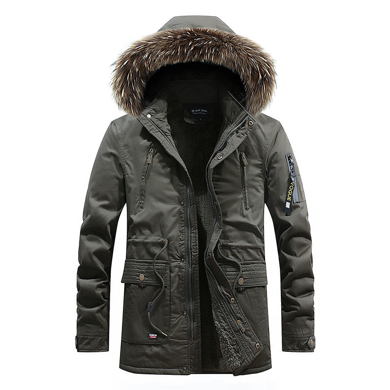 Winter New Men's Windbreaker British Slim Mid-length Thick Hooded Jacket Large Size Casual