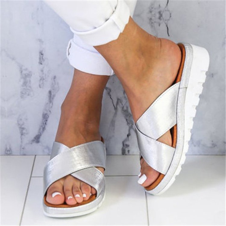 Cross Wedge Heel Open-toed Sandals And Outer Slippers