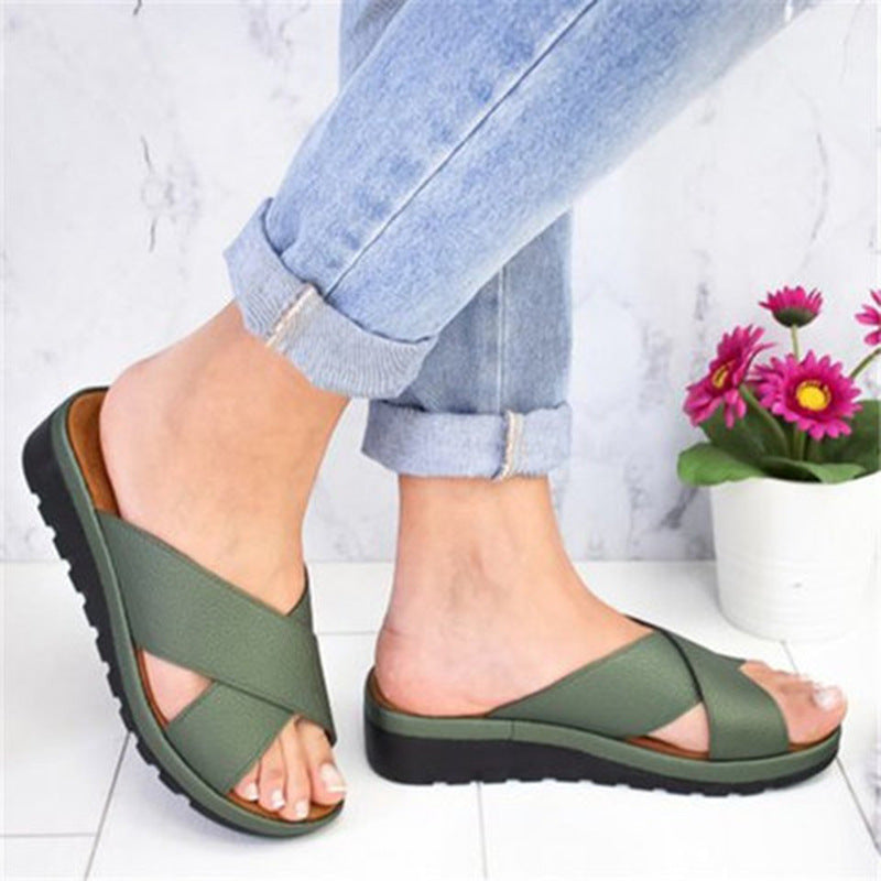 Cross Wedge Heel Open-toed Sandals And Outer Slippers