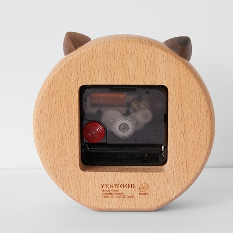 Mute Clock Home Bedroom Bedside Clock Cat Style Desktop Clock Solid Wood Alarm Clock