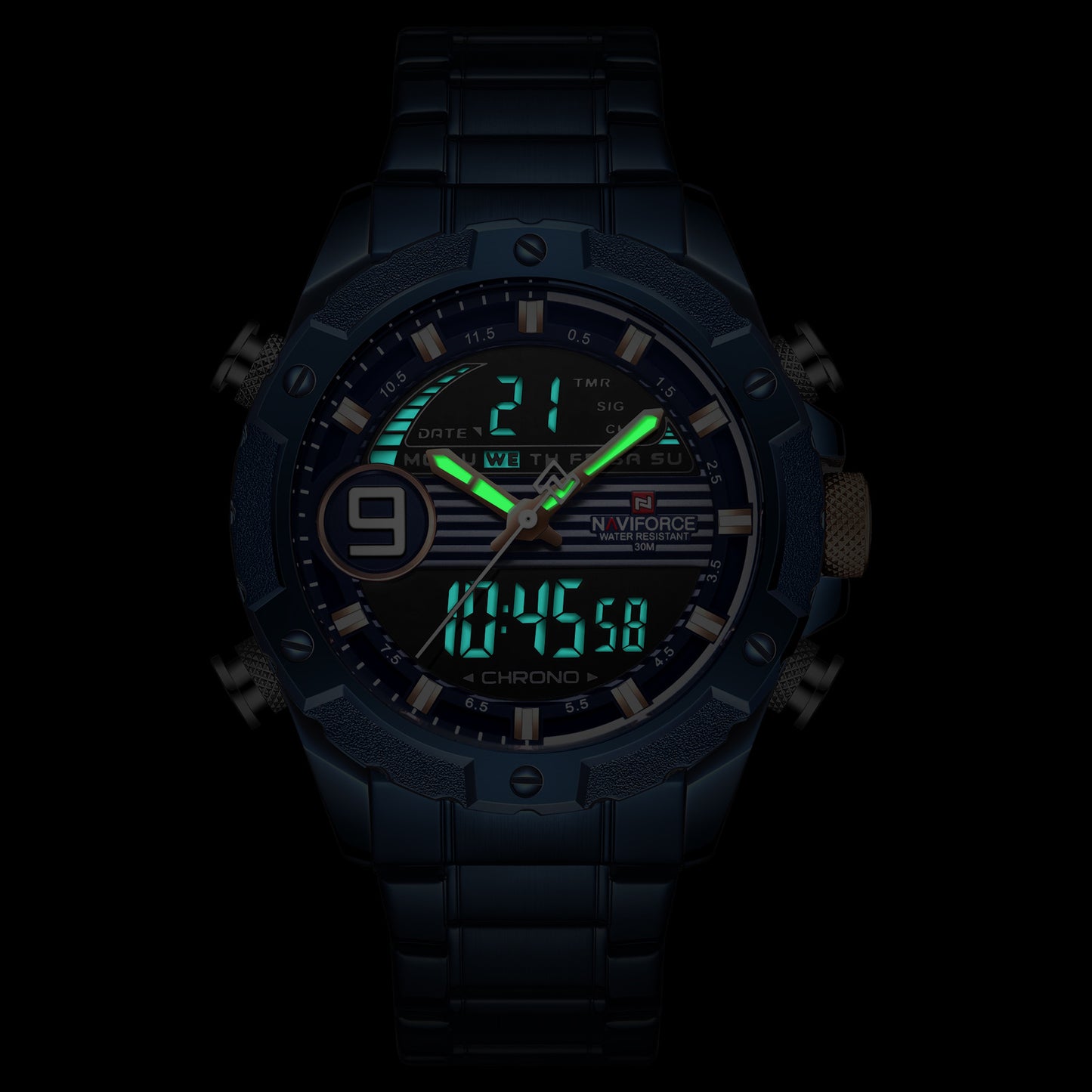 NAVIFORCE Lingxiang 9146 Steel Band Watch Dual Movement Electronic Watch Sports Steel Band Men's Watch