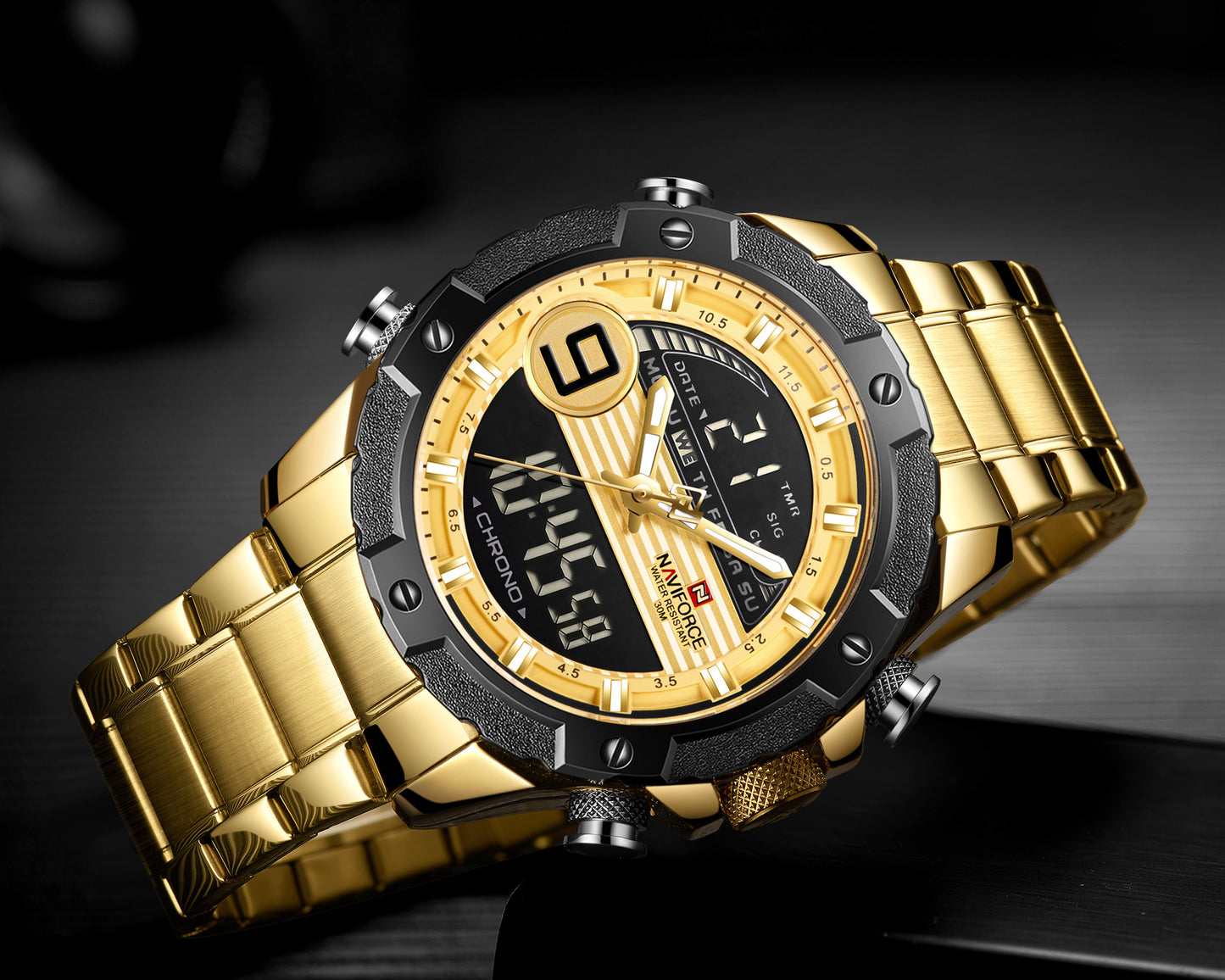 NAVIFORCE Lingxiang 9146 Steel Band Watch Dual Movement Electronic Watch Sports Steel Band Men's Watch