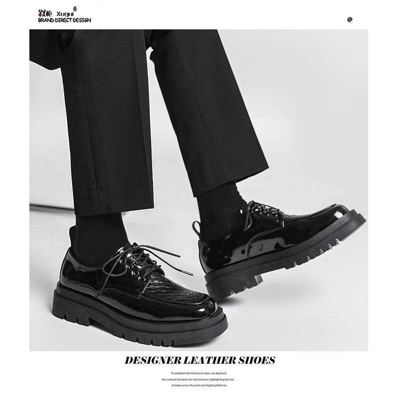 Japanese Leather Shoes Men'S Summer Retro Trend Wild Black Single Shoes Lace-Up Increased Casual Men'S Shoes British Loafers