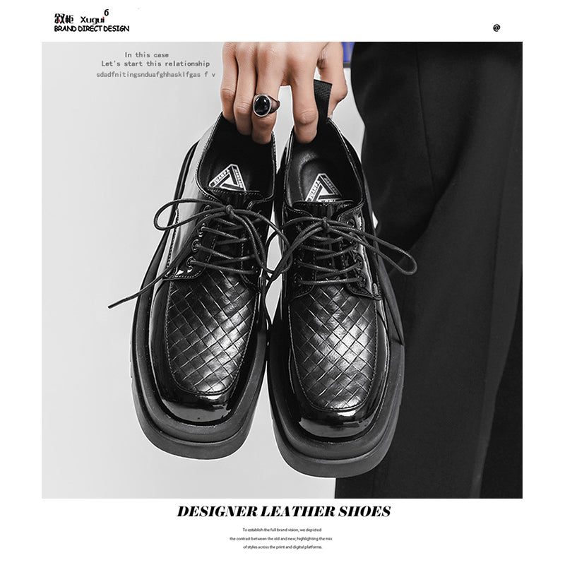 Japanese Leather Shoes Men'S Summer Retro Trend Wild Black Single Shoes Lace-Up Increased Casual Men'S Shoes British Loafers