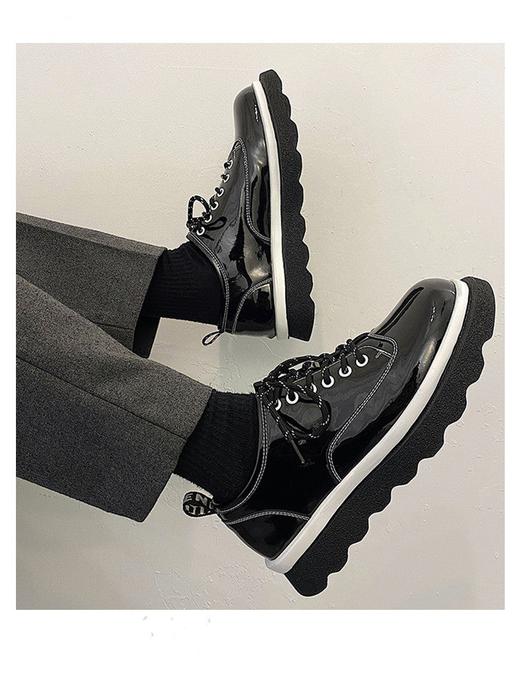 Patent Leather Bright Surface Platform Platform Shoes