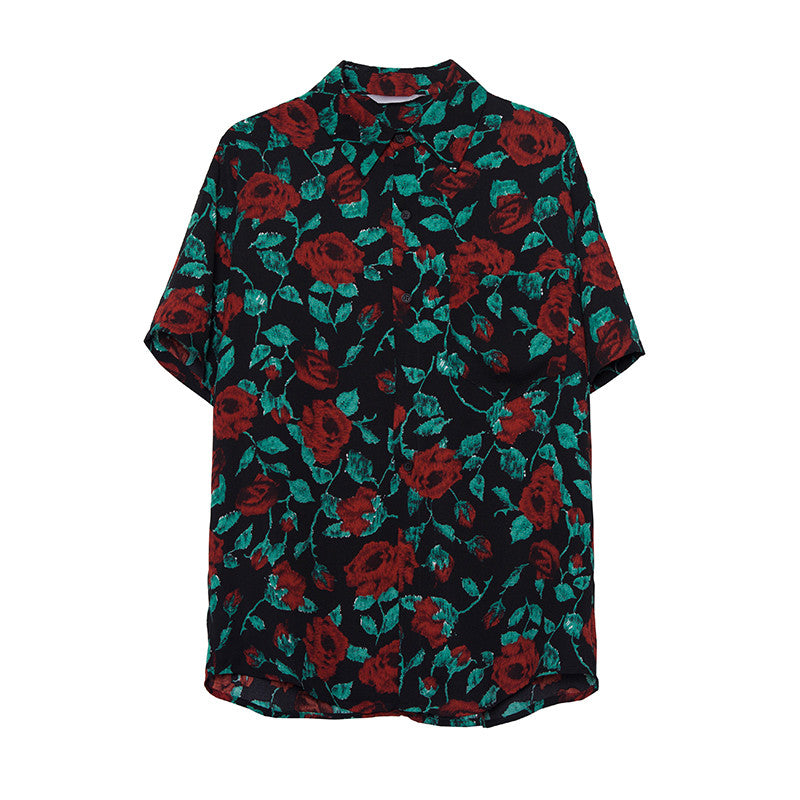 Retro Short-sleeved Shirt Loose Casual Flower Shirt