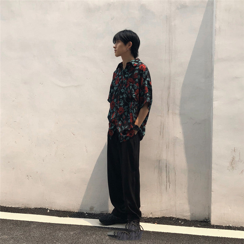 Retro Short-sleeved Shirt Loose Casual Flower Shirt