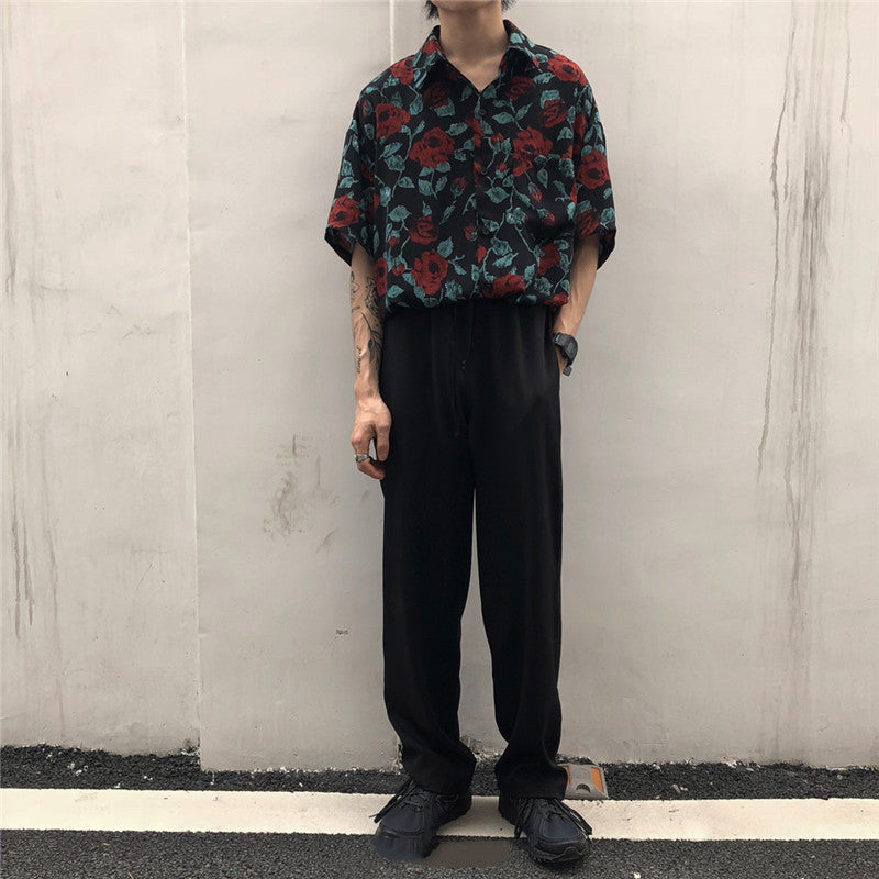 Retro Short-sleeved Shirt Loose Casual Flower Shirt