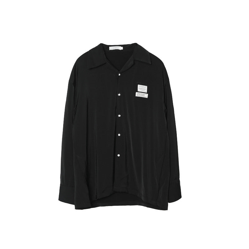 Satin Fabric Luxury Cuban Collar Drape Long-sleeved Shirt