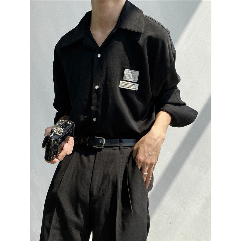 Satin Fabric Luxury Cuban Collar Drape Long-sleeved Shirt