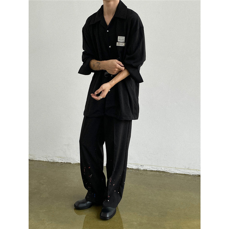 Satin Fabric Luxury Cuban Collar Drape Long-sleeved Shirt