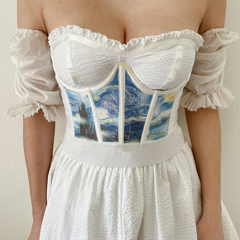 Embroidered French Oil Painting Style, Waist, Outside, Shaping, No Steel Ring, Showing Figure, Waist Seal