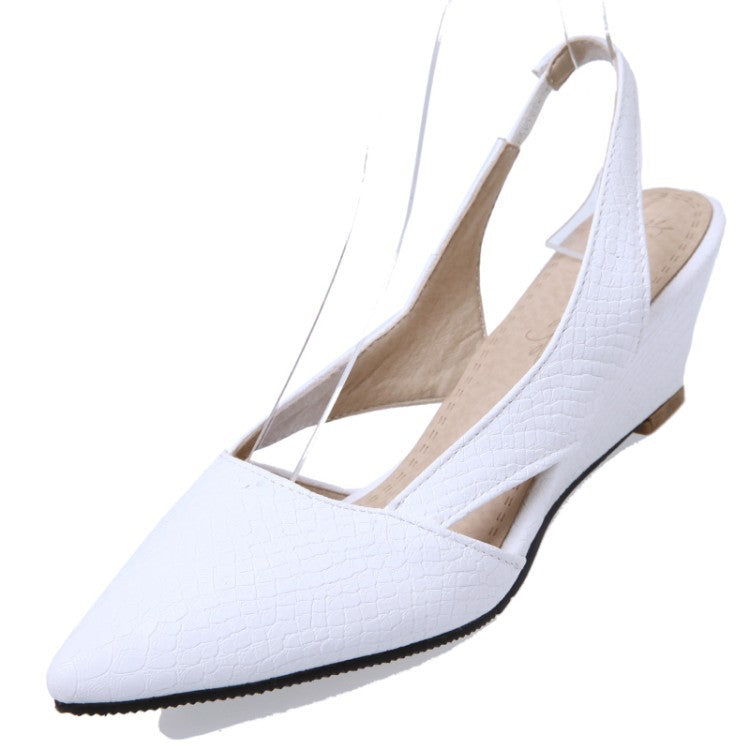 Hollow Wedge Mid-Heel Patent Leather Sandals