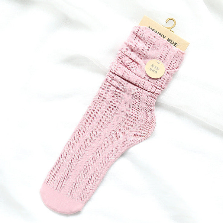 New Style Hemp Pattern Elastic Wood Ears Hollow Piled Pile Of Women'S Socks