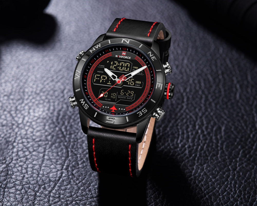 Men's Dual Display Watch Japanese Movement Business Leather Watch Luminous Date