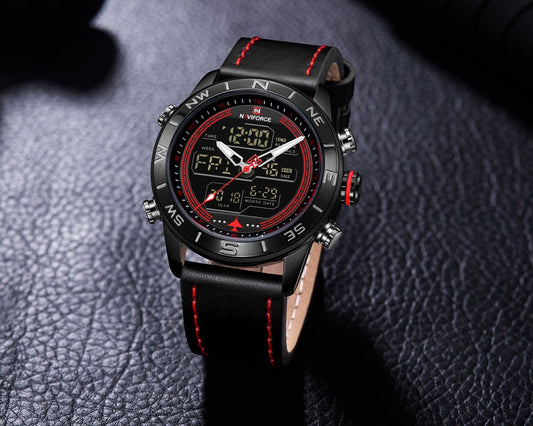 Men's Dual Display Watch Japanese Movement Business Leather Watch Luminous Date