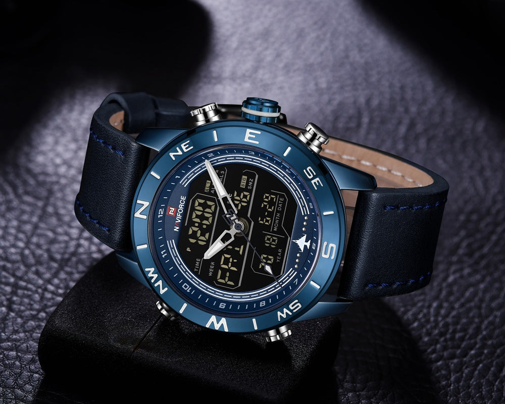 Men's Dual Display Watch Japanese Movement Business Leather Watch Luminous Date