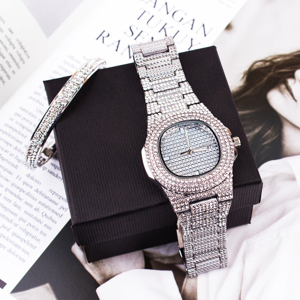 Hot Diamond Fashion Watch Set Bracelet Ladies Wristwatch Men