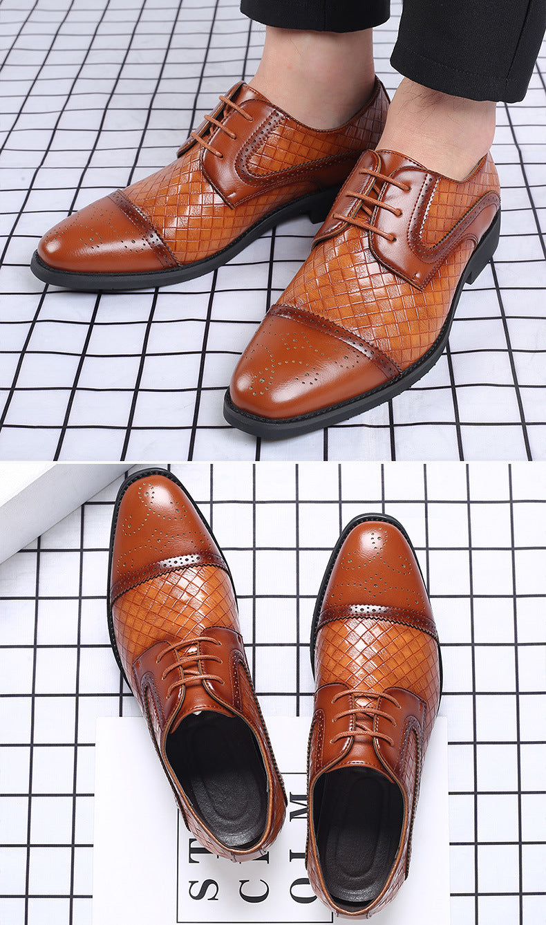 Fall New European Style British Large Size Men's Shoes Woven Fashion Brooch Carved Men's Formal Leather shoes