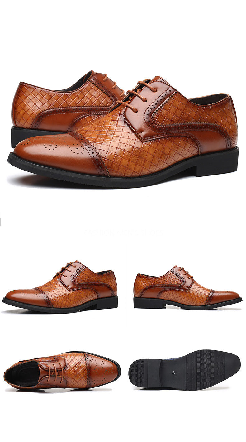 Fall New European Style British Large Size Men's Shoes Woven Fashion Brooch Carved Men's Formal Leather shoes