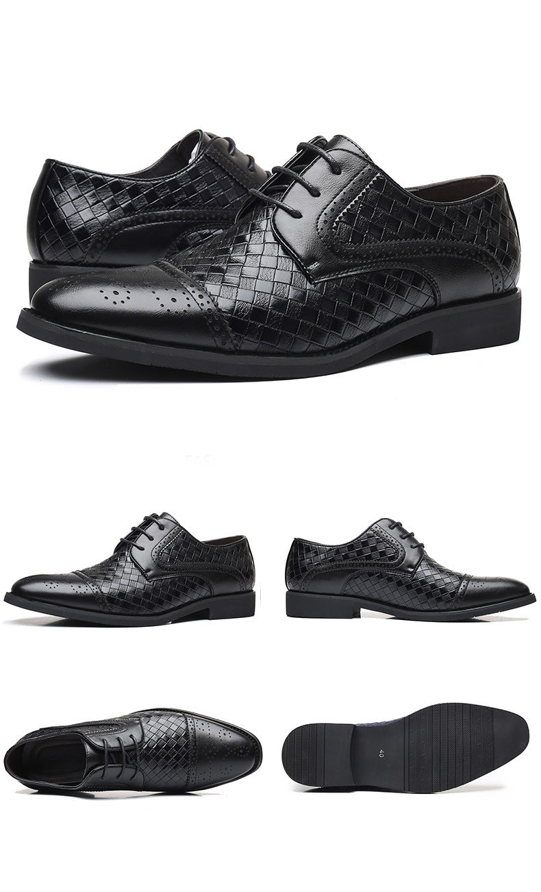 Fall New European Style British Large Size Men's Shoes Woven Fashion Brooch Carved Men's Formal Leather shoes