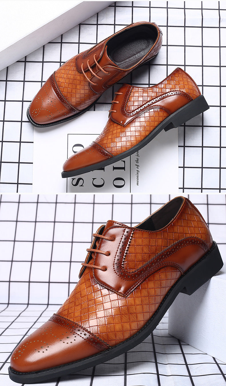 Fall New European Style British Large Size Men's Shoes Woven Fashion Brooch Carved Men's Formal Leather shoes