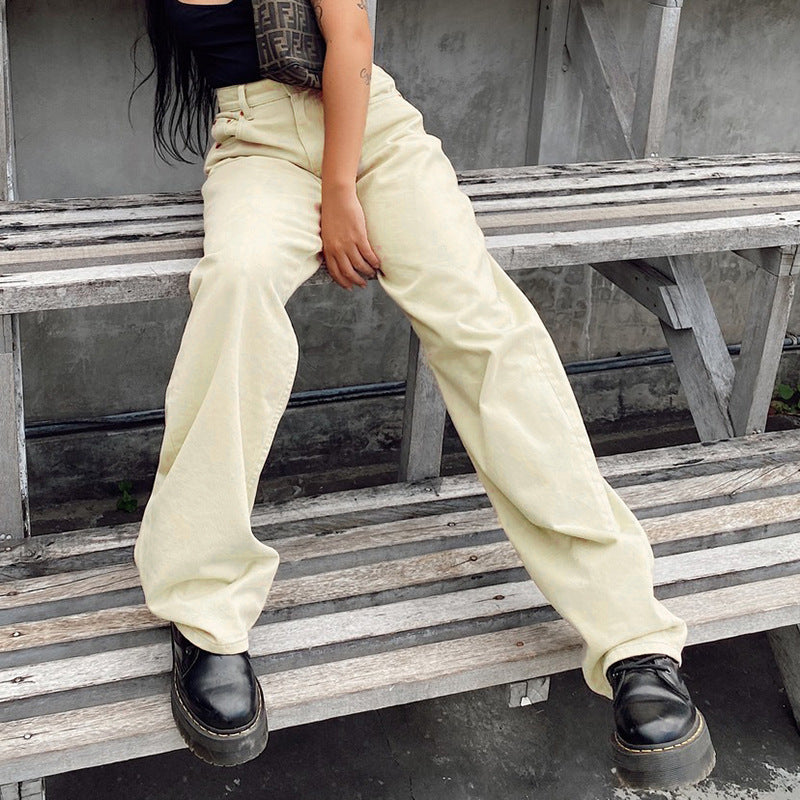 Women'S Clothing Ins Cross-Border Foreign Trade New Casual Distressed Straight-Leg Slim Jeans
