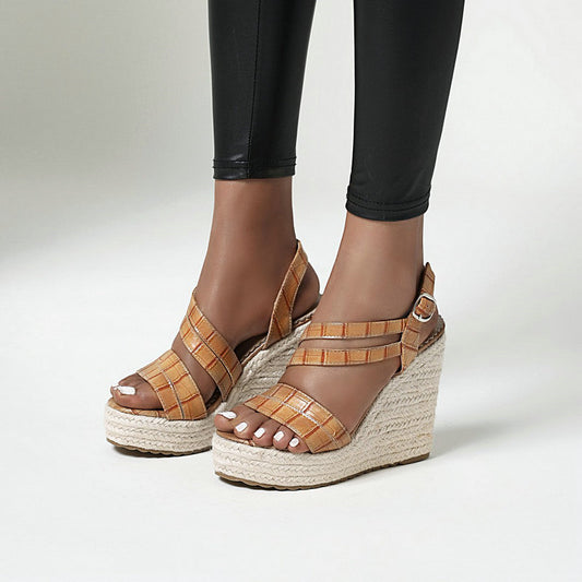 Sandaler Kvinders Sommer Ny Stil Kile Kvinders Sko Høj Hæl Romersk Tyksålet Strå Kile Sandaler Kvindelige Fe Stil Kvinders Sandaler