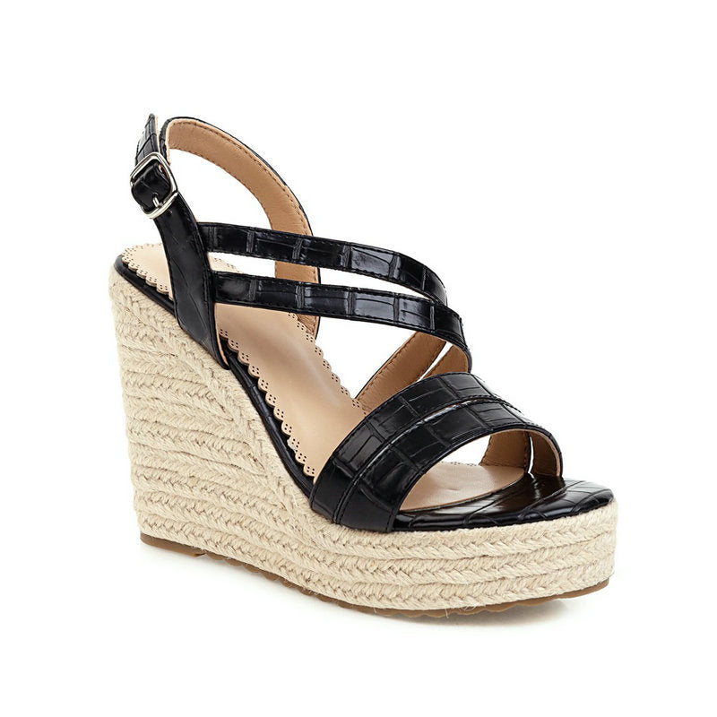 Sandaler Kvinders Sommer Ny Stil Kile Kvinders Sko Høj Hæl Romersk Tyksålet Strå Kile Sandaler Kvindelige Fe Stil Kvinders Sandaler