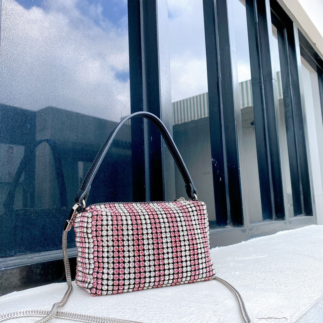 Diamond And Cowhide Small Square Bag