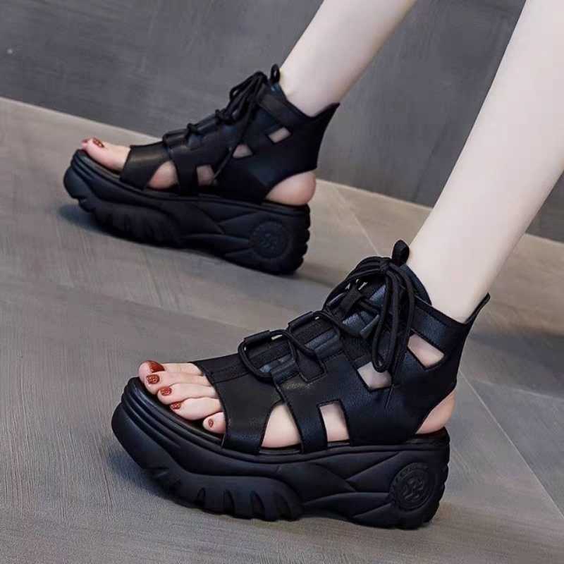 Soft Leather Wedge Sandals Women's Platform Comfortable Hole Shoes