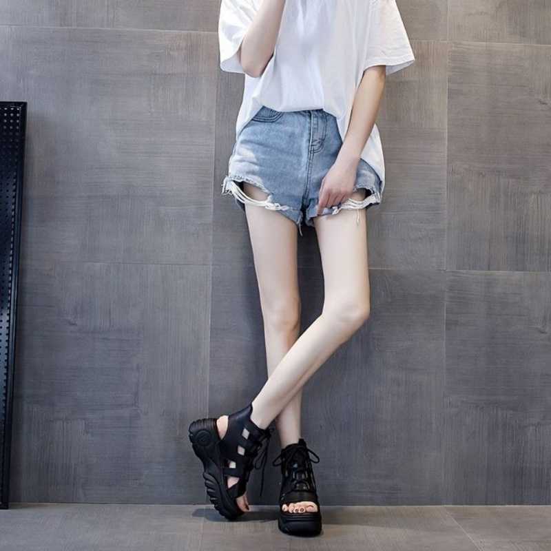 Soft Leather Wedge Sandals Women's Platform Comfortable Hole Shoes