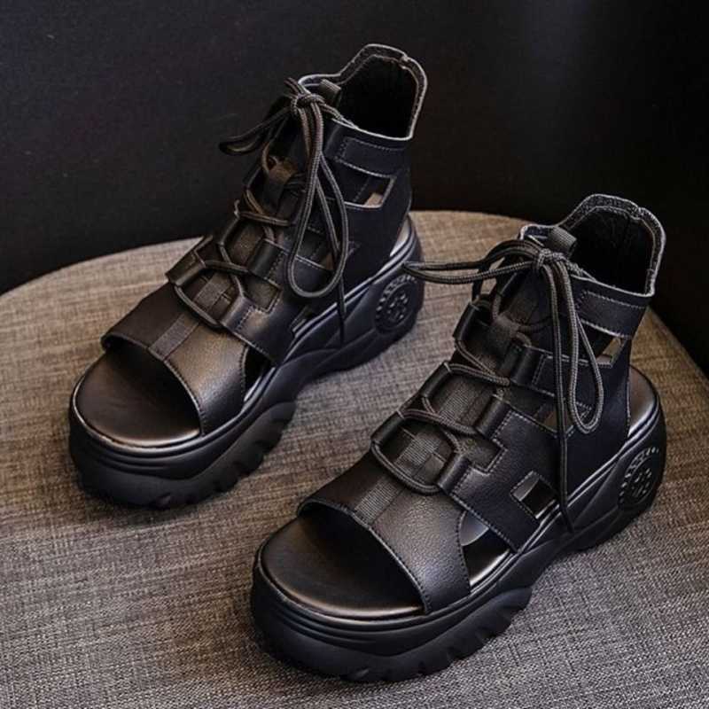 Soft Leather Wedge Sandals Women's Platform Comfortable Hole Shoes