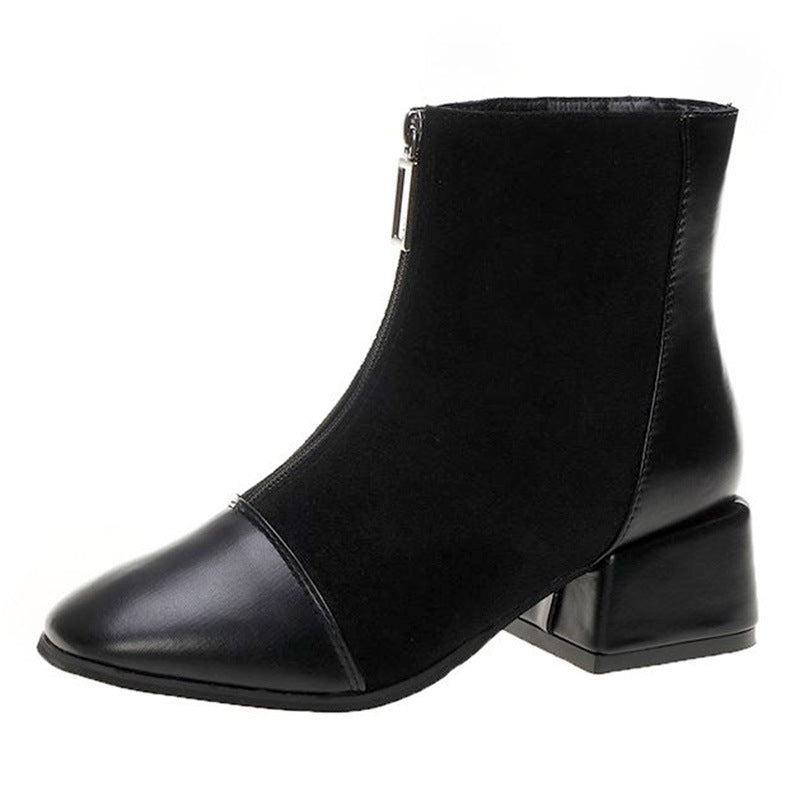 Women's Shoes Retro Square Toe Front Zipper Martin Boots