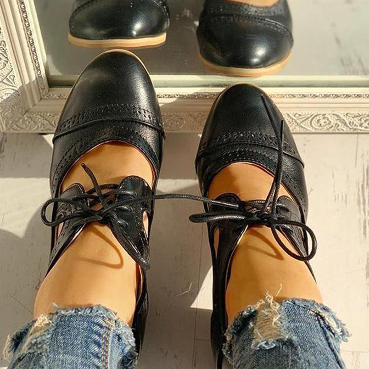 Foreign Trade Plus Size 43 Women's Shoes Summer New European And American Retro Round Toe Thick Heel Hollow Single Shoes Women's Shoes Spot 43