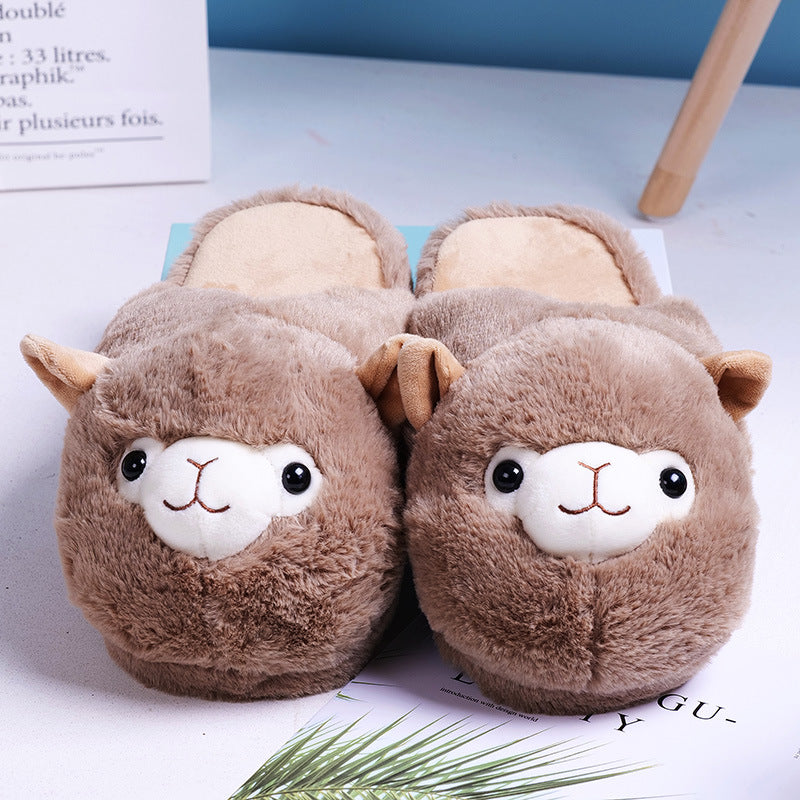 Cartoon Rainbow Alpaca Rabbit Plush Cotton Slippers Autumn And Winter Home Warm Floor Shoes Indoor Non-Slip Shoes For Girls
