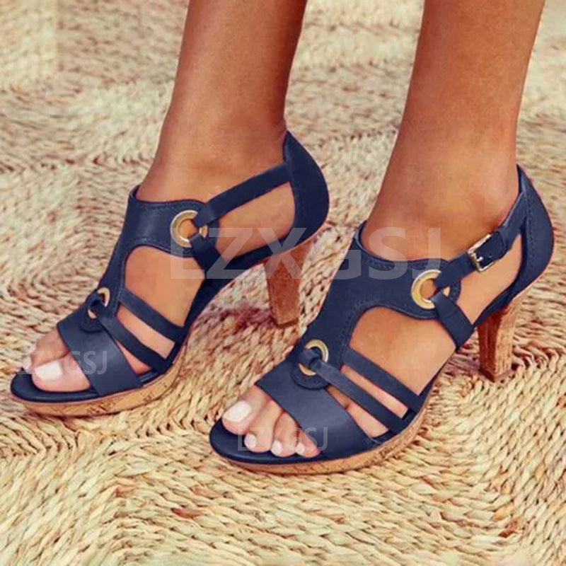 Summer New Style Thick-Heeled Women'S New High-Heeled Sandals Foreign Trade Models Large Size Sandals Women'S Shoes