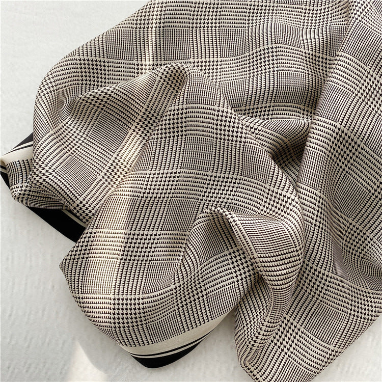 Sort og hvidt houndstooth langt silketørklæde efterårsstil mode sjal dobbeltanvendelse