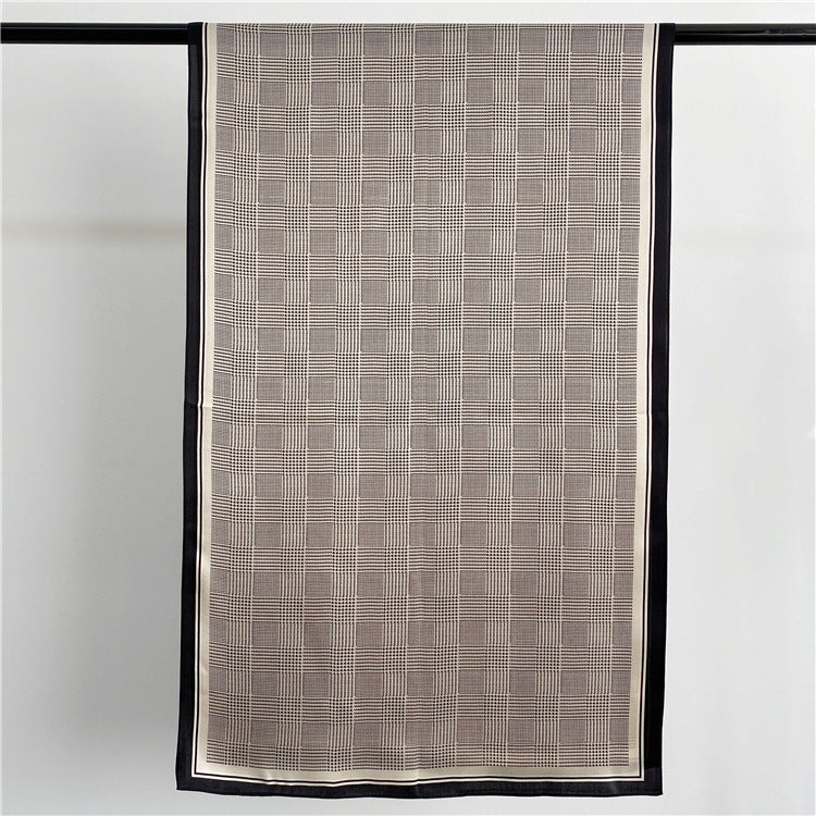 Sort og hvidt houndstooth langt silketørklæde efterårsstil mode sjal dobbeltanvendelse