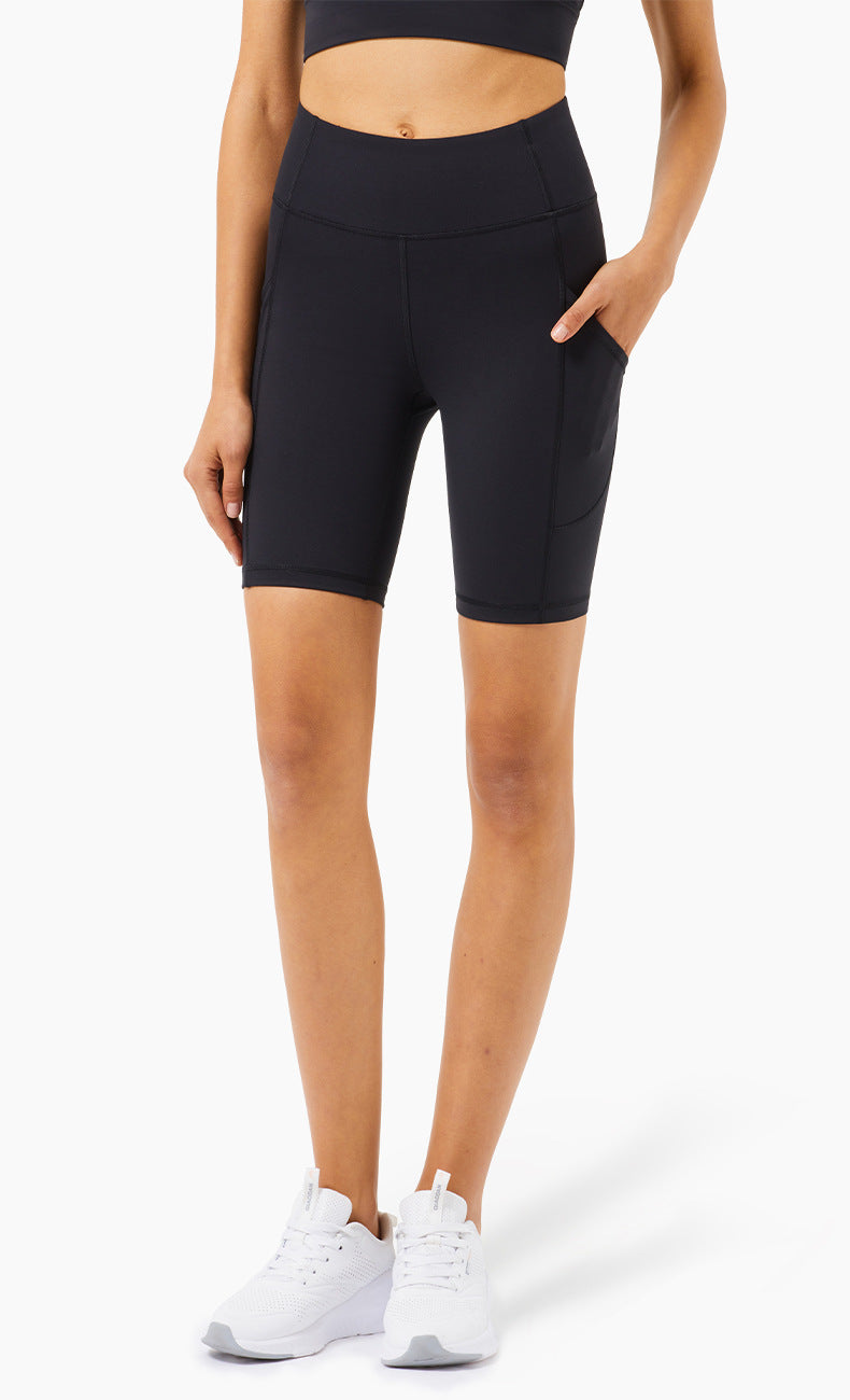 Sports Fitness Pants Women High Waist Peach Hip Yoga Pants Pocket Five-Point Shorts