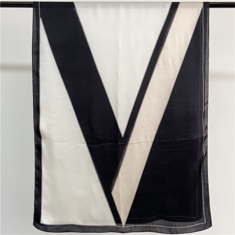 Silk Scarf Women Spring, Summer, Autumn And Winter George Satin  Silk V-Shaped Scarf Long Shawl Dual-Use Factory Wholesale