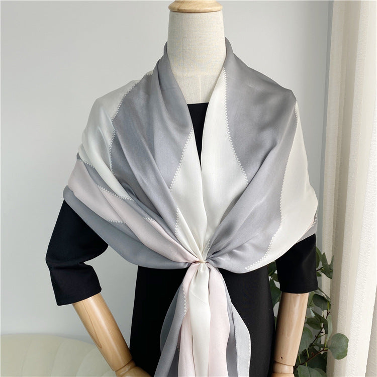 Silk Scarf Women Spring, Summer, Autumn And Winter George Satin  Silk V-Shaped Scarf Long Shawl Dual-Use Factory Wholesale