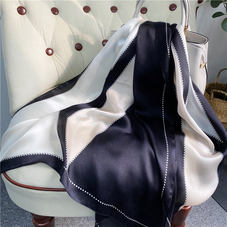 Silk Scarf Women Spring, Summer, Autumn And Winter George Satin  Silk V-Shaped Scarf Long Shawl Dual-Use Factory Wholesale