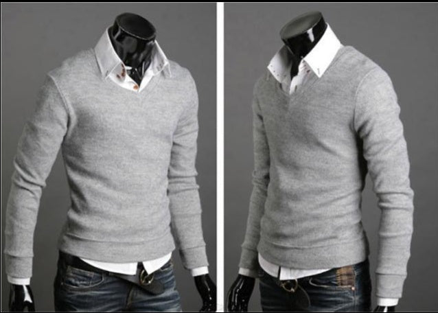Spring And Autumn Foreign Trade Men'S Clothing New Style British Retro Style Self-Cultivation Sweater Men'S V-Neck Bottoming Shirt