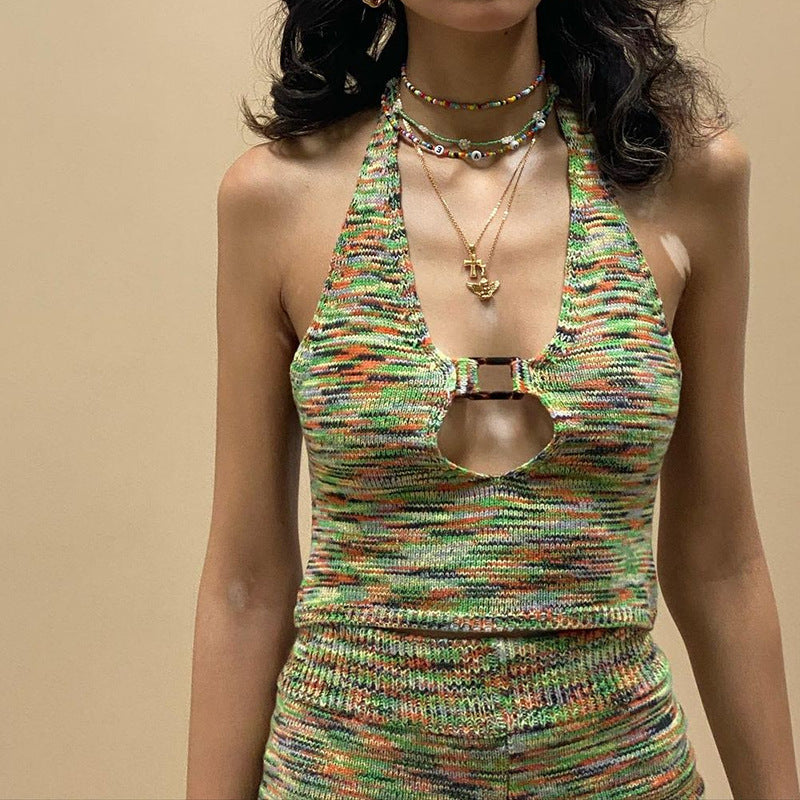 Knit Two-piece Sexy Halter Halter Sexy Top Suit