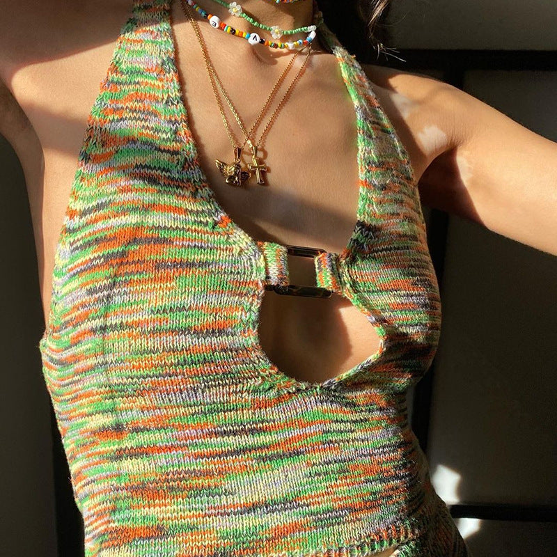 Knit Two-piece Sexy Halter Halter Sexy Top Suit