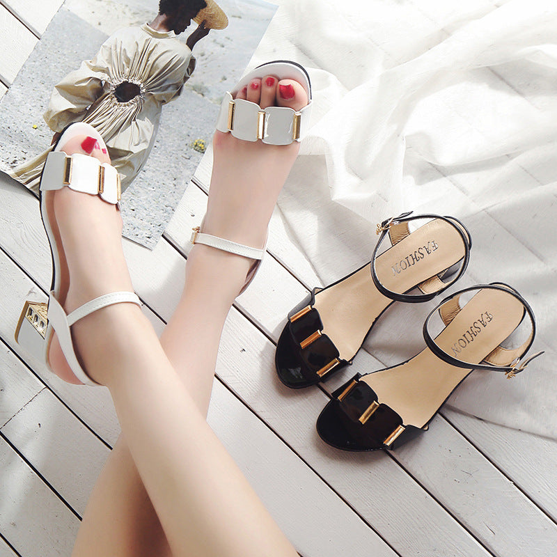Fashion All-Match Thick Heel  Toe Comfortable All-Match Buckle Sandals